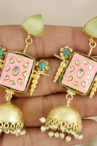 Gold finish meenakari earrings