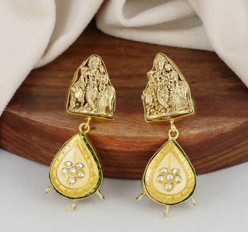 Gold finish temple meena earrings 1
