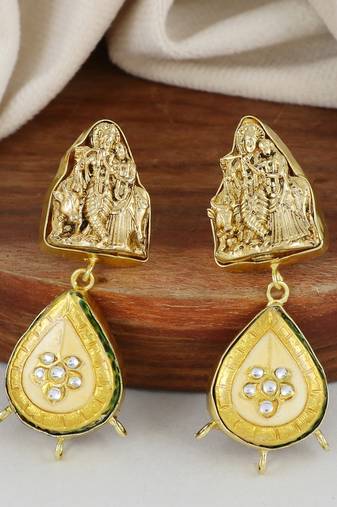 Gold finish temple meena earrings