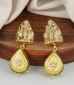 Gold finish temple meena earrings