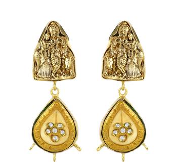 Gold finish temple meena earrings 2