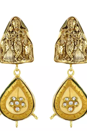 Gold finish temple meena earrings