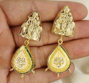 Gold finish temple meena earrings 3