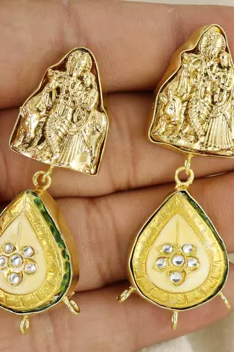 Gold finish temple meena earrings