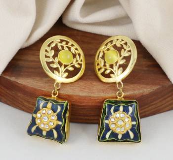 Gold finish yellow onyx earrings 1
