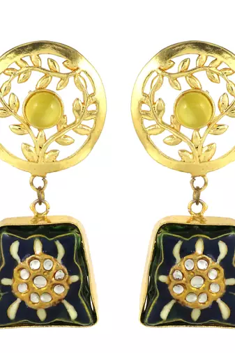 Gold finish yellow onyx earrings