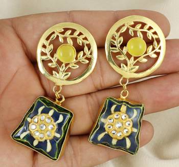 Gold finish yellow onyx earrings 3