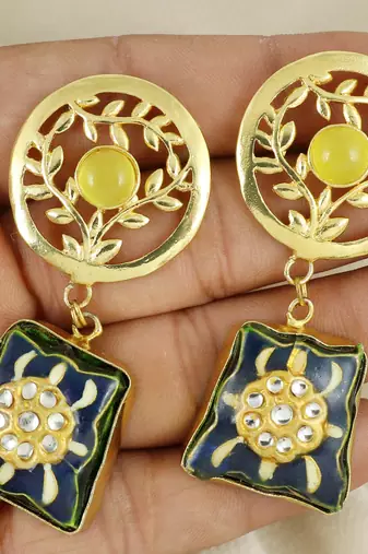 Gold finish yellow onyx earrings