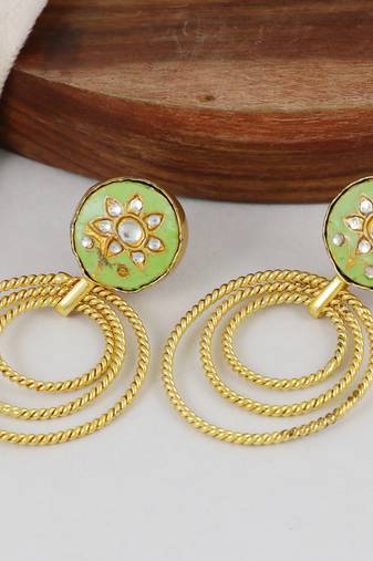 Gold finish meena dangle earrings