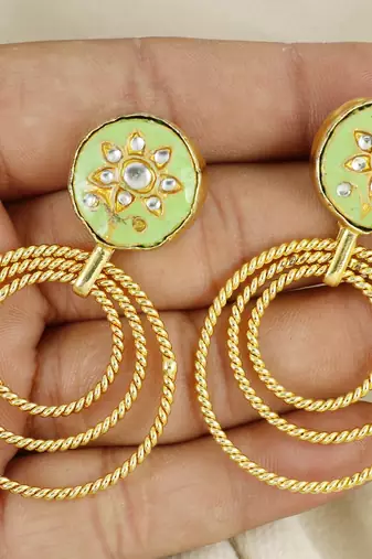 Gold finish meena dangle earrings