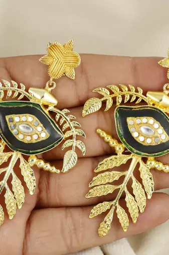 Gold finish ethnic style earrings