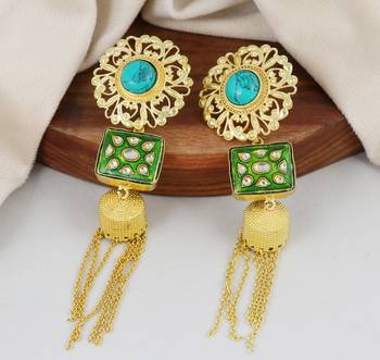 Gold finish turquoise dangle earrings 1