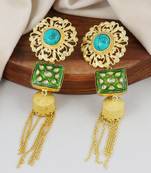 Gold finish turquoise dangle earrings