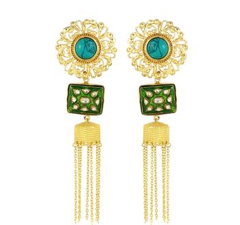 Gold finish turquoise dangle earrings 2