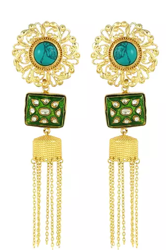 Gold finish turquoise dangle earrings