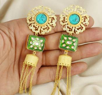 Gold finish turquoise dangle earrings 3