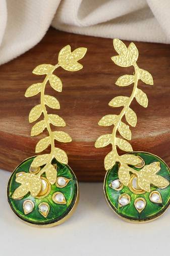 Gold finish leaf designer earrings