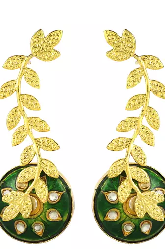 Gold finish leaf designer earrings