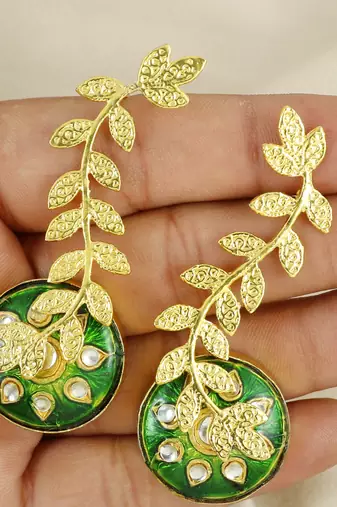 Gold finish leaf designer earrings