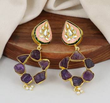 Gold finish amethyst rough earrings 1