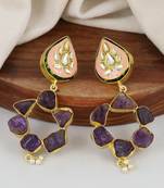Gold finish amethyst rough earrings