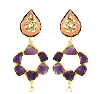 Gold finish amethyst rough earrings 2