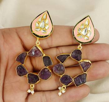 Gold finish amethyst rough earrings 3