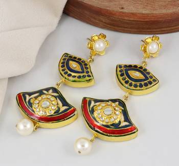 Gold finish meenakari pearl earrings 1