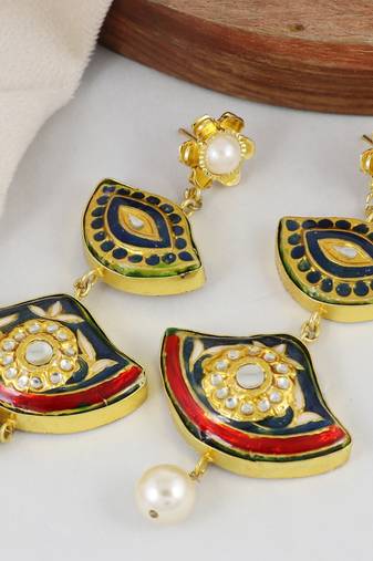 Gold finish meenakari pearl earrings