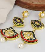 Gold finish meenakari pearl earrings