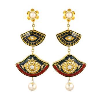 Gold finish meenakari pearl earrings 2