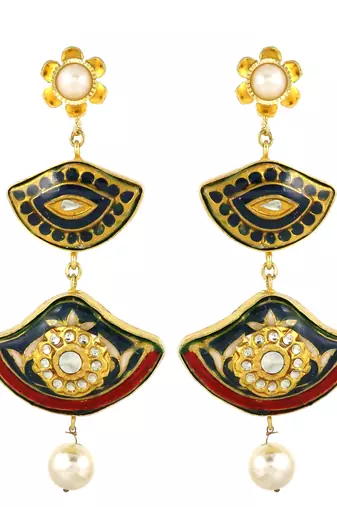 Gold finish meenakari pearl earrings