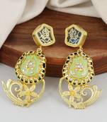 Gold finish green meena earrings