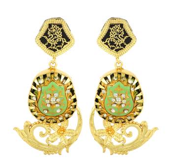 Gold finish green meena earrings 2