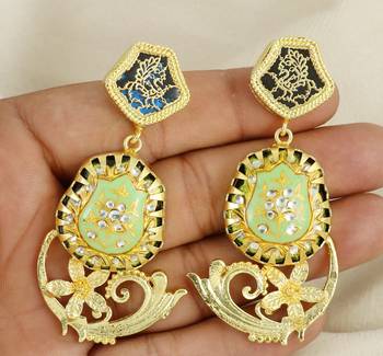 Gold finish green meena earrings 3