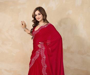 Trendmalls Satin Swarovski Work Saree with Unstitch Blouse 8