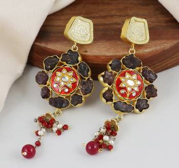 Gold finish garnet rough earrings 1