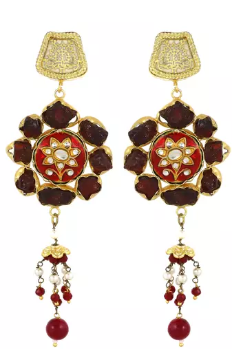 Gold finish garnet rough earrings