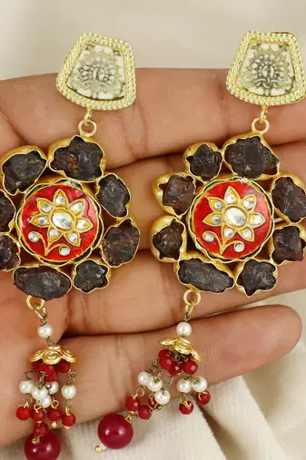 Gold finish garnet rough earrings