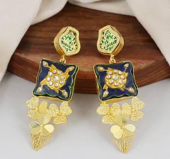Gold finish meenakari heart earrings 1