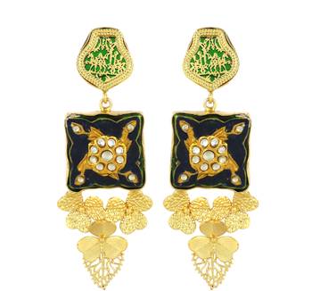 Gold finish meenakari heart earrings 2