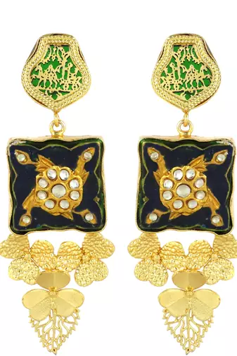 Gold finish meenakari heart earrings