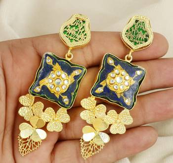 Gold finish meenakari heart earrings 3