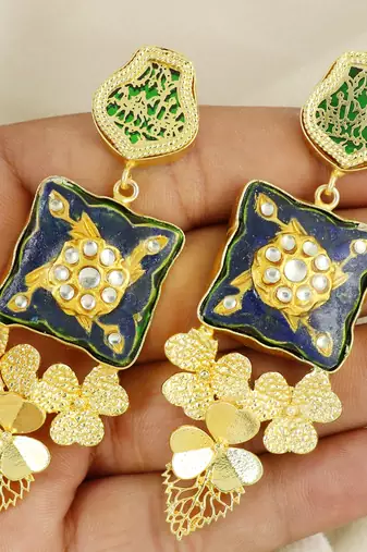 Gold finish meenakari heart earrings