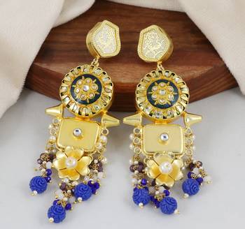 Gold finish sapphire beaded earrings 1