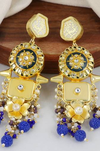 Gold finish sapphire beaded earrings