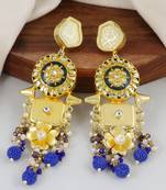 Gold finish sapphire beaded earrings