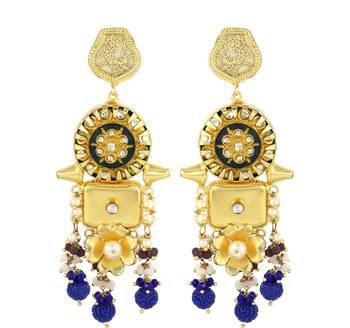 Gold finish sapphire beaded earrings 2