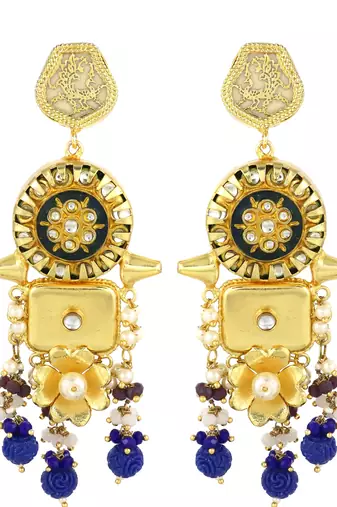 Gold finish sapphire beaded earrings