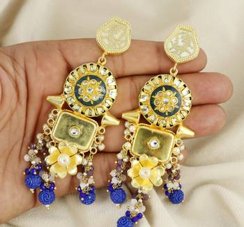 Gold finish sapphire beaded earrings 3